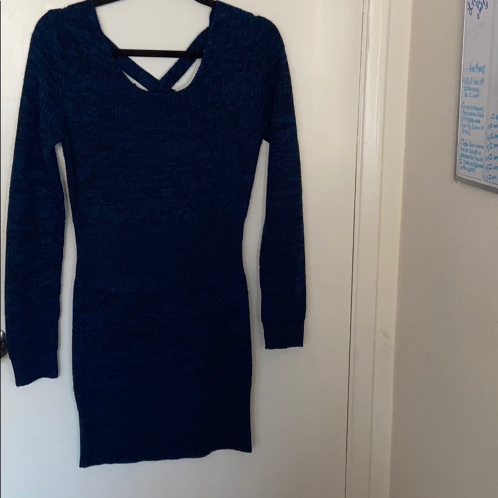 Warm going out or casual dress Navy blue color